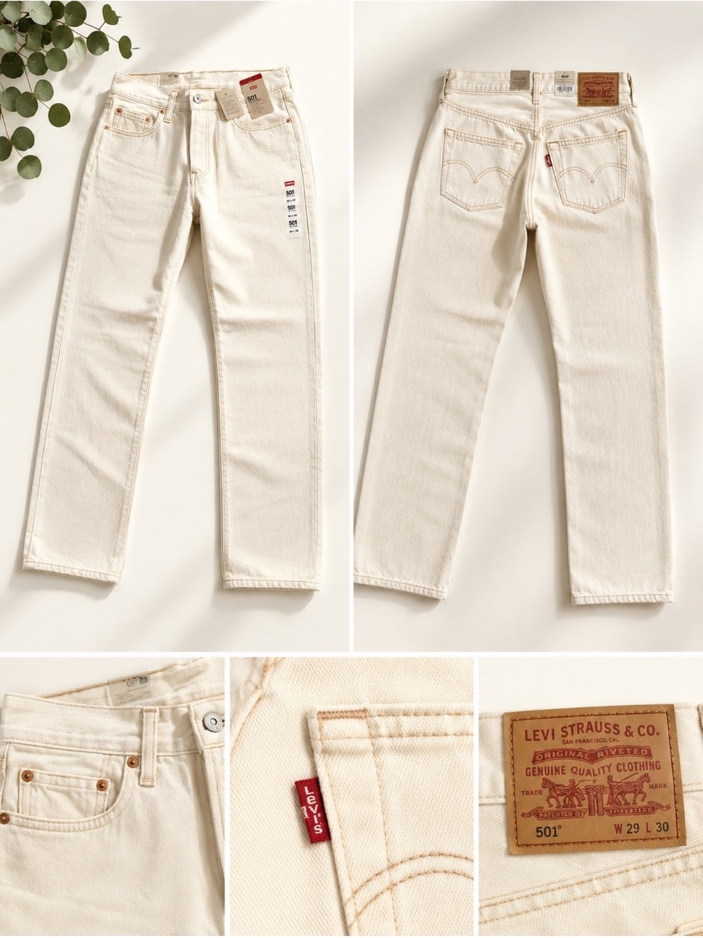 Levi's Cream Straight-Leg Women's Jeans with Red Tab